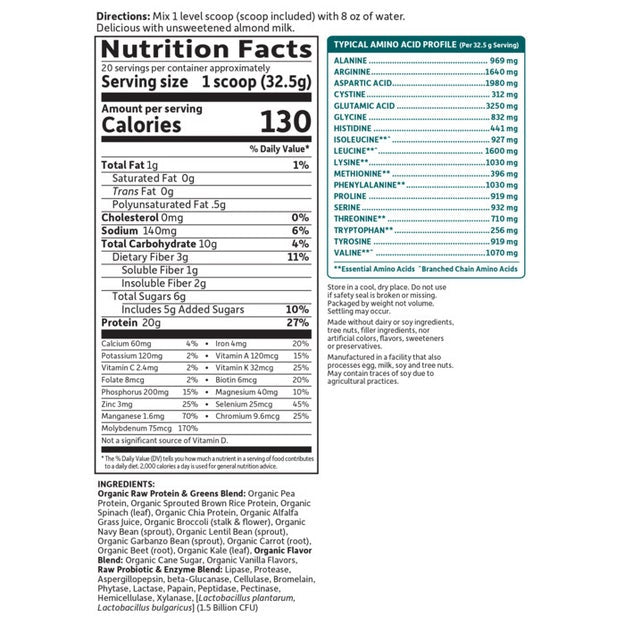 raw protein and greens lightly sweet garden of life nutrition facts