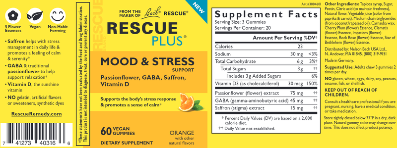 RESCUE PLUS Mood & Stress Support (Nelson Bach) Label