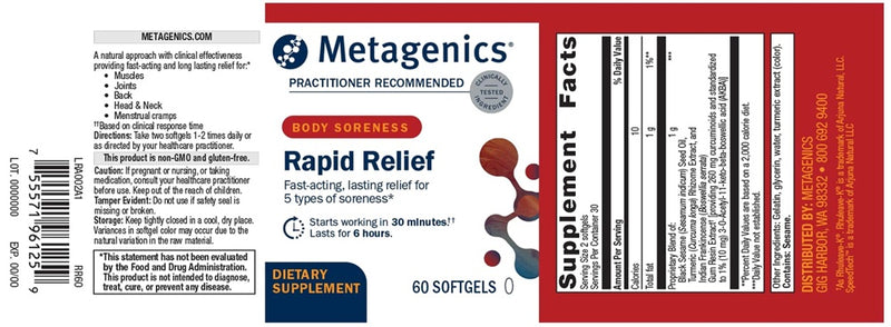 rapid relief metagenics label