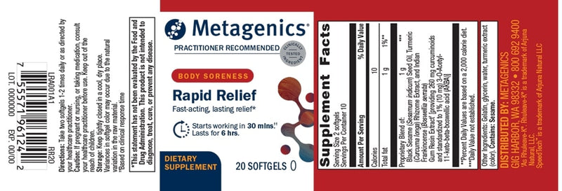 rapid relief metagenics label