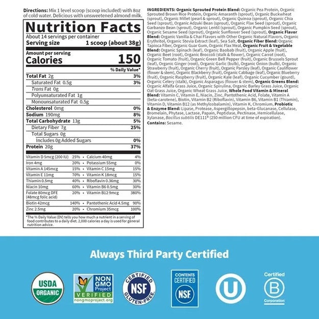 raw organic meal vanilla spiced chai garden of life nutrition facts