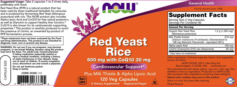 Red Yeast Rice & CoQ10 (NOW) Label