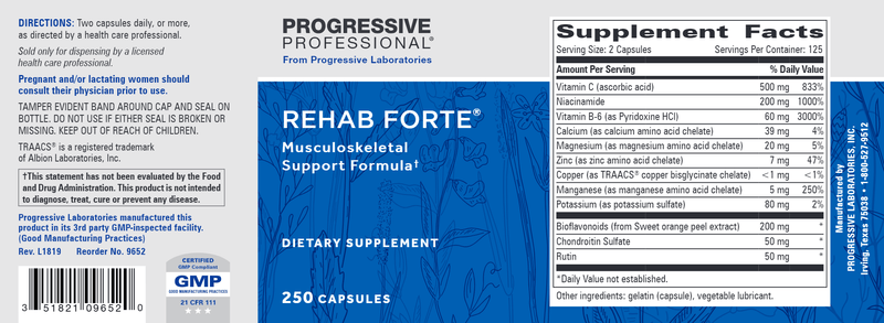 Rehab Forte (Progressive Labs) 250ct Label