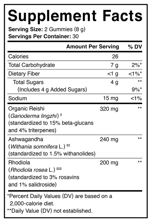 reishi + ashwagandha stress support charlotte's web supplement facts