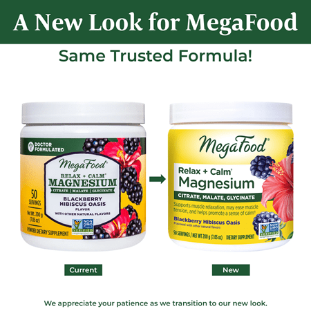 Relax + Calm Magnesium Powder-Blackberry Hibiscus Oasis (MegaFood) new look