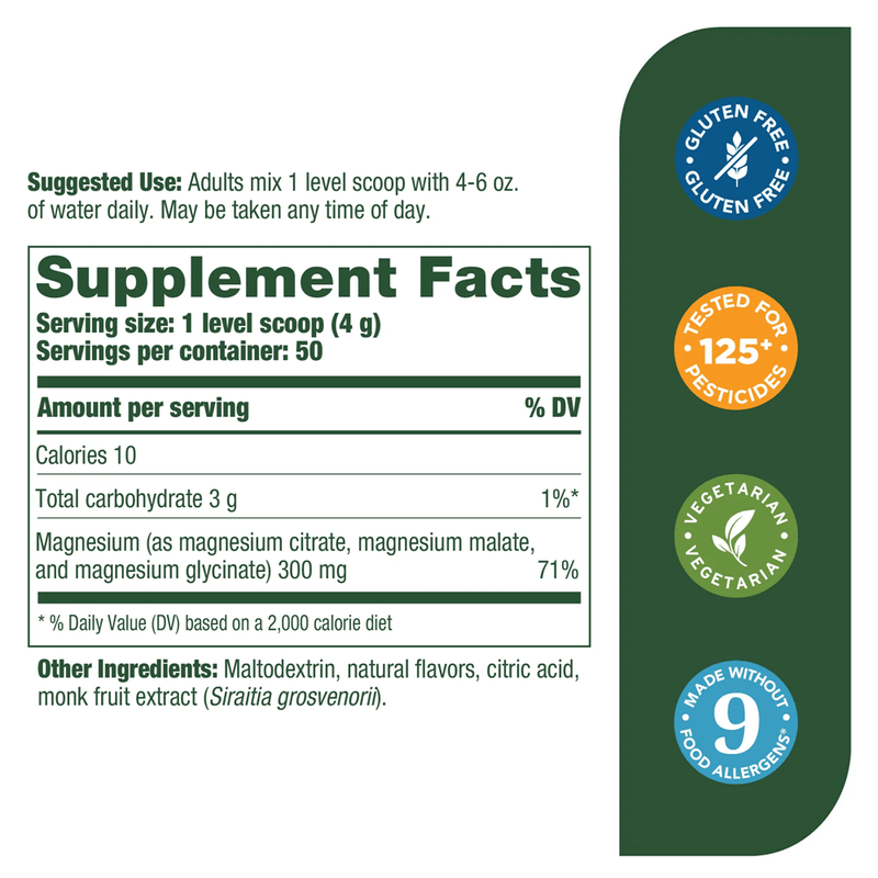 Relax + Calm Magnesium Powder-Blackberry Hibiscus Oasis (MegaFood) supplement facts