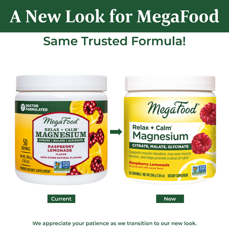 Relax + Calm Magnesium Powder-Raspberry Lemonade (MegaFood) new look