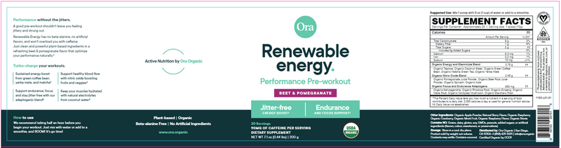 Renewable Energy: Organic Pre-Workout Powder Beet, Pomegranate & Berry