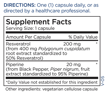 Resveratrol with Piperine (Metabolic Maintenance) supplement facts