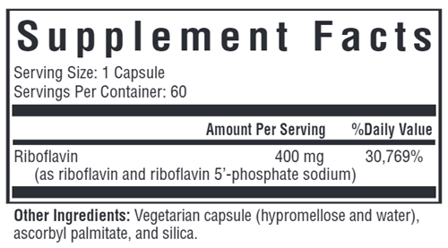 Riboflavin Seeking Health supplement facts