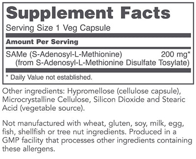 SAMe 200 mg (Protocol for Life Balance) Supplement Facts