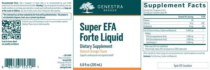 Super EFA Forte Liquid 200ml label Genestra