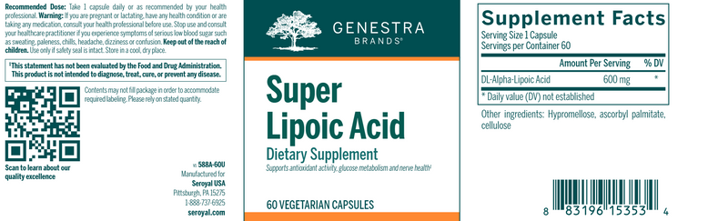 Super Lipoic Acid label Genestra