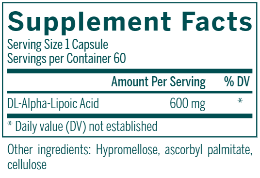 Super Lipoic Acid supplement facts Genestra