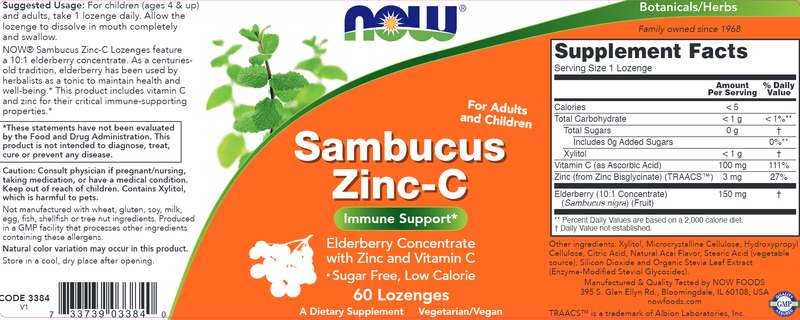 Sambucus Zinc-C (NOW) Label