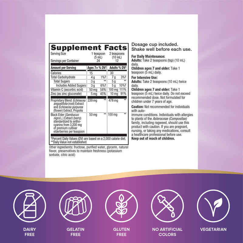 sambucus immune syrup 4oz nature's way supplement facts