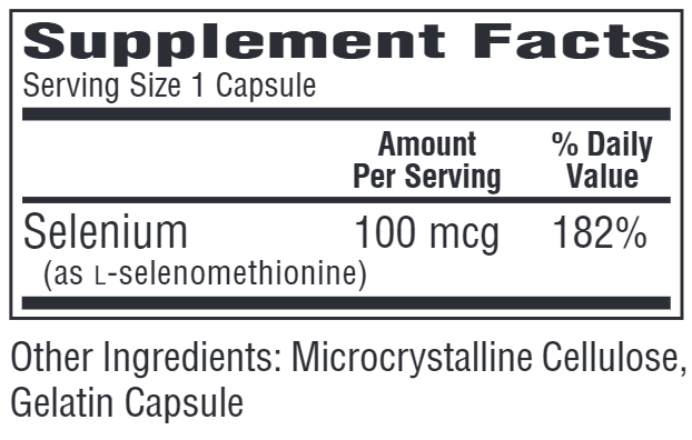 Se-100 (Non-Yeast) supplement facts | Bio-Tech Pharmacal