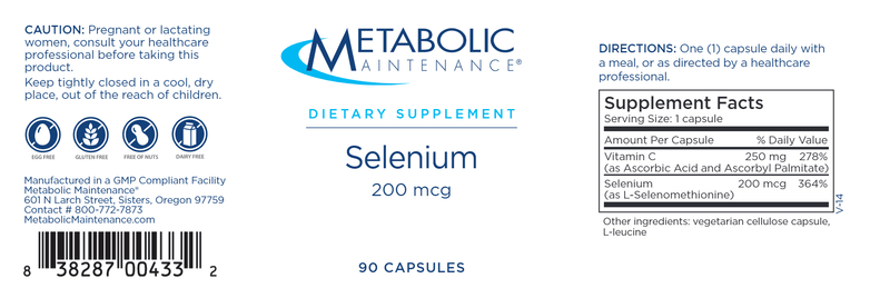 Selenium 200 mcg (Metabolic Maintenance) label