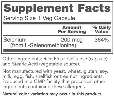 Selenium 200 mcg (Protocol for Life Balance) Supplement Facts