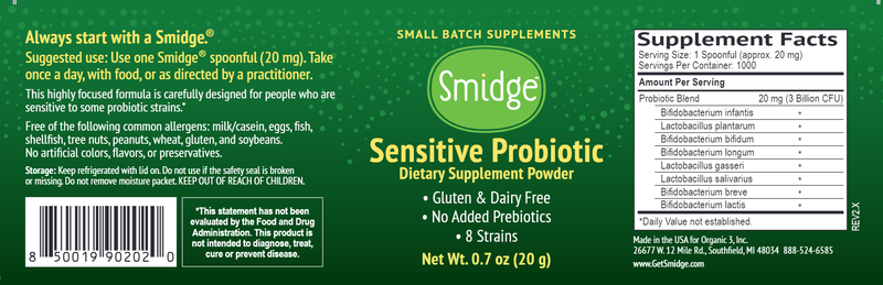 Sensitive Probiotic Powder Smidge label