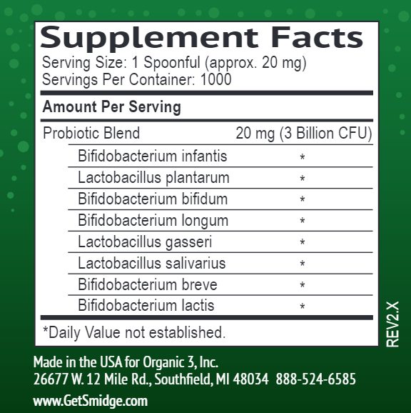 Sensitive Probiotic Powder Smidge supplement facts