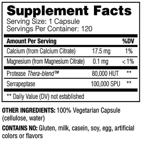 Serrapeptase Pro - Enzyme Science supplement facts