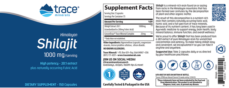 shilajit trace minerals research label