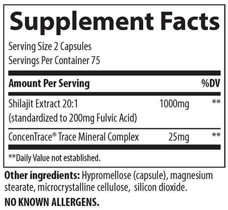 shilajit trace minerals research supplement facts