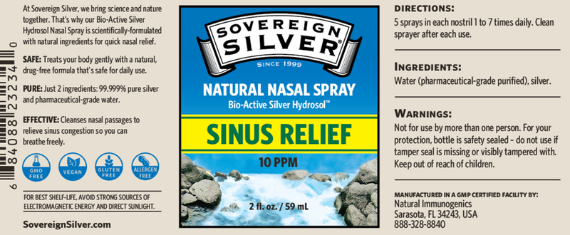 Silver Hydrosol Vertical Spray (Sovereign Silver) Label