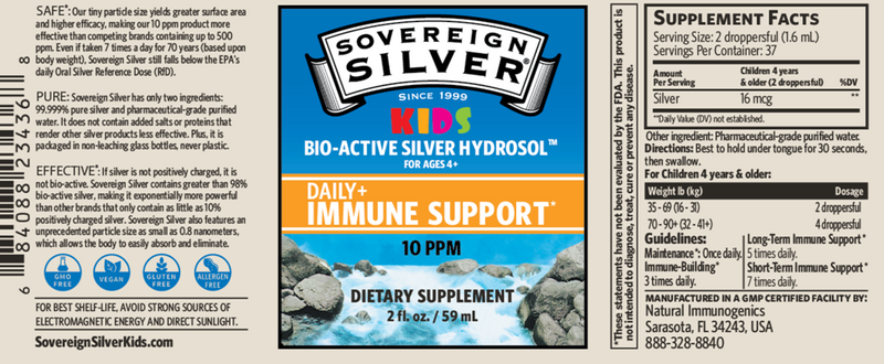 Silver Hydrosol for Kids (Sovereign Silver) Label