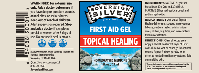 Silver First Aid Gel (Sovereign Silver) Label