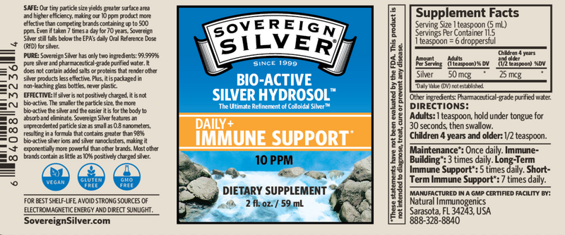 Silver Hydrosol 10 PPM (Sovereign Silver) Label