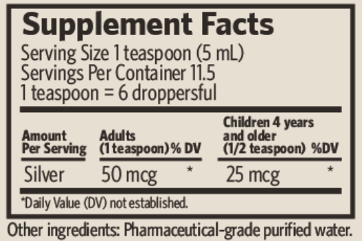 Silver Hydrosol 10 PPM (Sovereign Silver) supplement facts