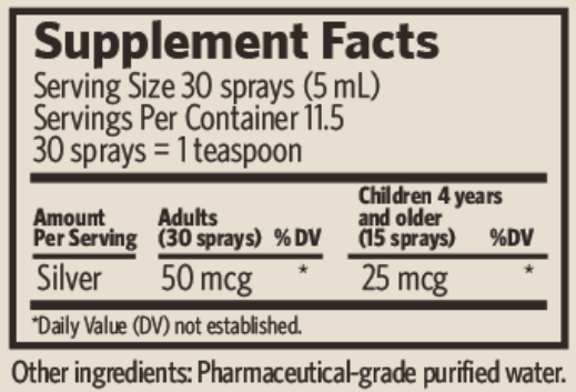 Silver Hydrosol Fine Mist Spray (Sovereign Silver) supplement facts