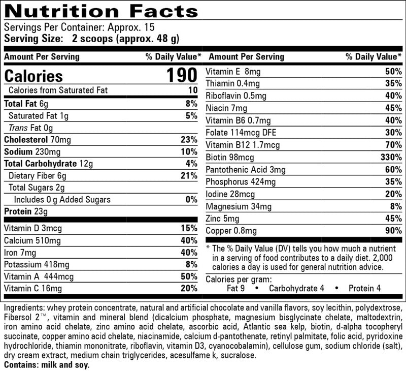 Skip-A-Meal Shake Mix chocolate Progressive Labs supplement facts