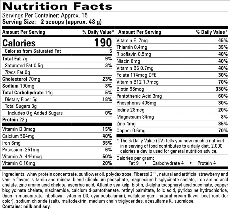 Skip-A-Meal Shake Mix strawberry Progressive Labs supplement facts