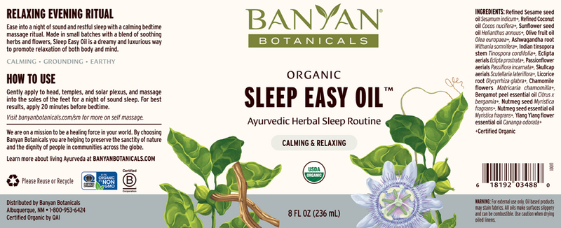 sleep easy oil organic banyan botanicals label