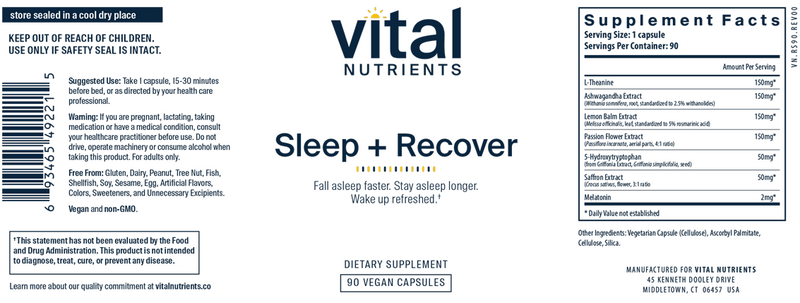 Sleep + Recover (Vital Nutrients) label