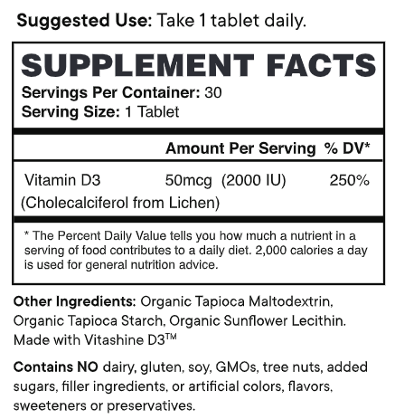 Sol Food: Organic Vitamin D3 Tablets (Ora Organic) supplement facts