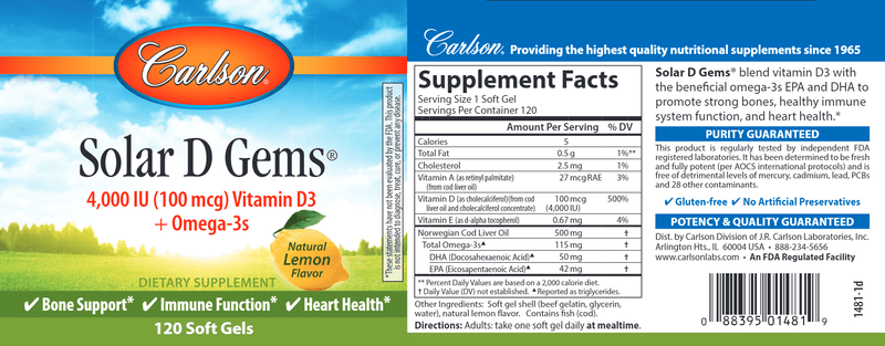 Solar D 4000 IU (Carlson Labs) 120ct label