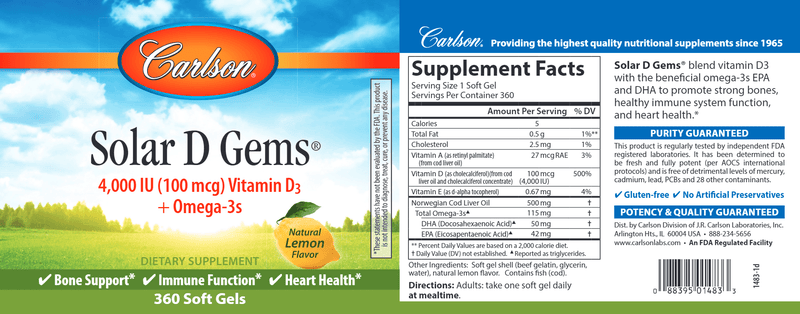 Solar D 4000 IU (Carlson Labs) 360ct label