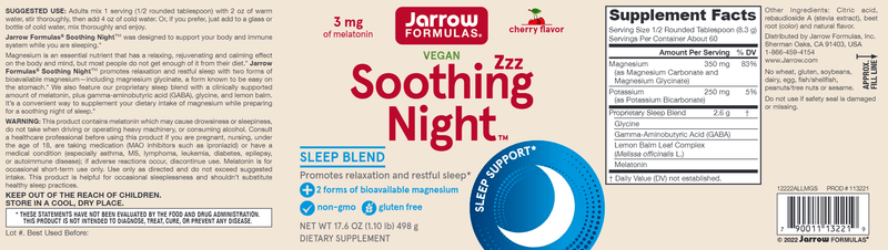 Soothing Night Magnesium Jarrow Formulas label