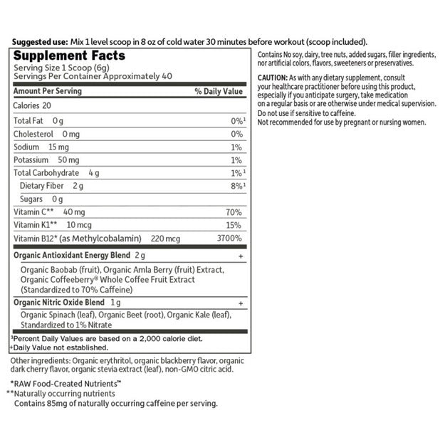 sport organic preworkout energy + focus garden of life supplement facts