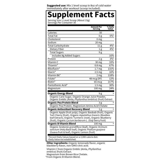 sport organic recovery blackberry lemonade garden of life supplement facts