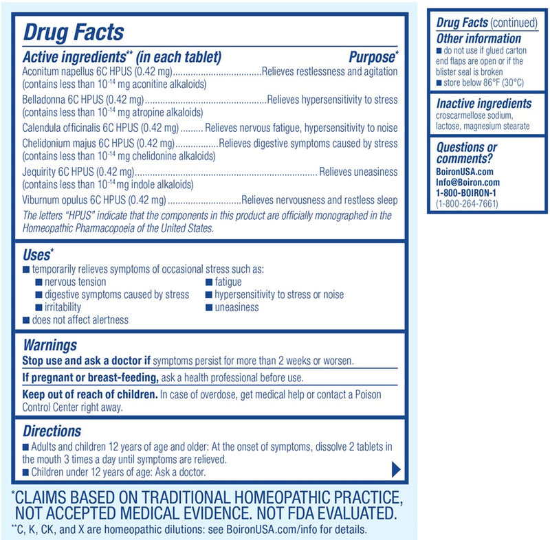 stresscalm boiron drug facts