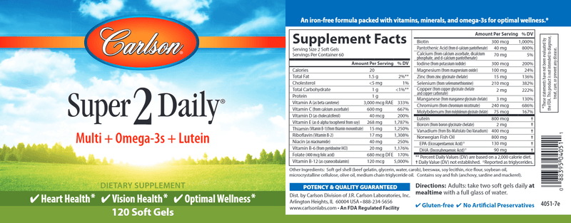 Super 2 Daily (Carlson Labs) 120ct label