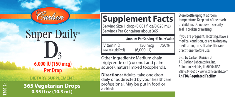 Super Daily D3 6000 IU (Carlson Labs) label