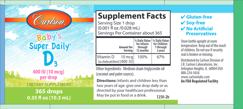 Super Daily D3 Baby (Carlson Labs) label