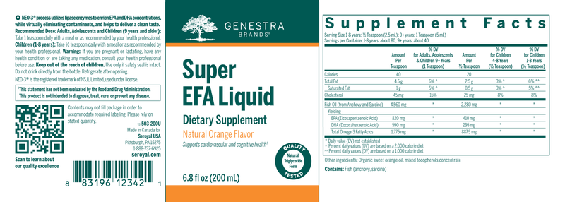 Super EFA Liquid 6.8oz label Genestra