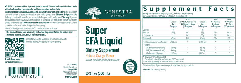 Super EFA Liquid 16.9oz label Genestra